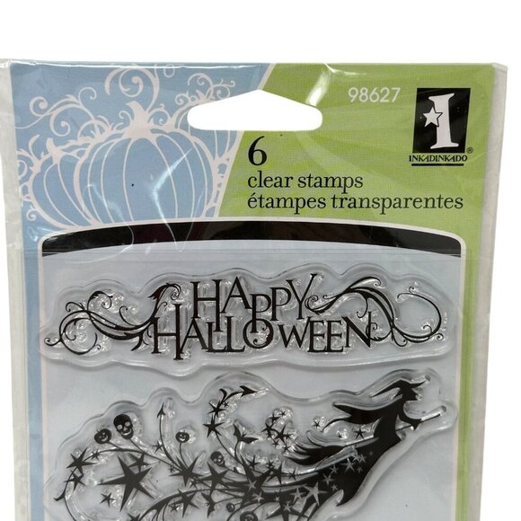 Inkadinkado Clear Stamps Happy Halloween Witch Pumpkin Spider Web Set 98627 New - Picture 2 of 9